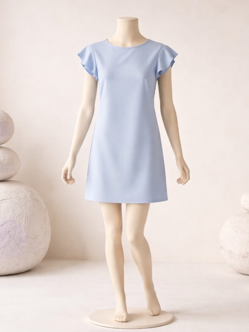 Soft Blue Ruffle Sleeve Shift dress